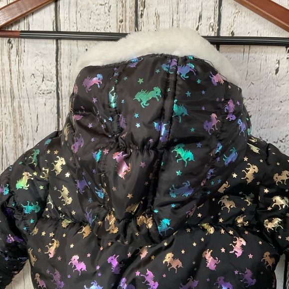 Real Love Iridescent Unicorn Fleece Lined Hooded Puffer Jacket Girls 24mo Coat - Picture 5 of 7